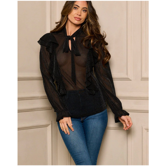 Shimmer Ruffle Self-Tie Blouse | Large - Picture 2 of 4